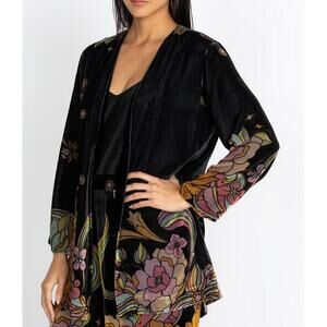 Johnny Was Jade Kimono Andy Silk Velvet Black Floral Print Size Medium M